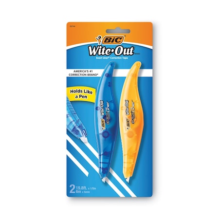 Bic Wite-Out Brand Exact Liner Correction Tape, Non-Refillable, Blue/Orange Applicator, 2PK WOELP21